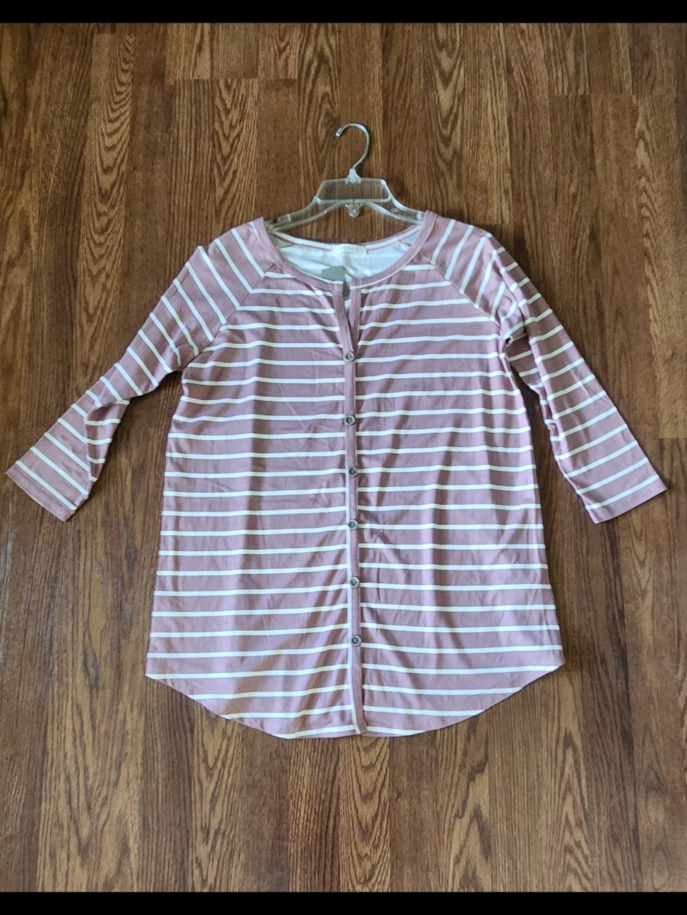 Reborn J Pink and White Striped Button-Front Top